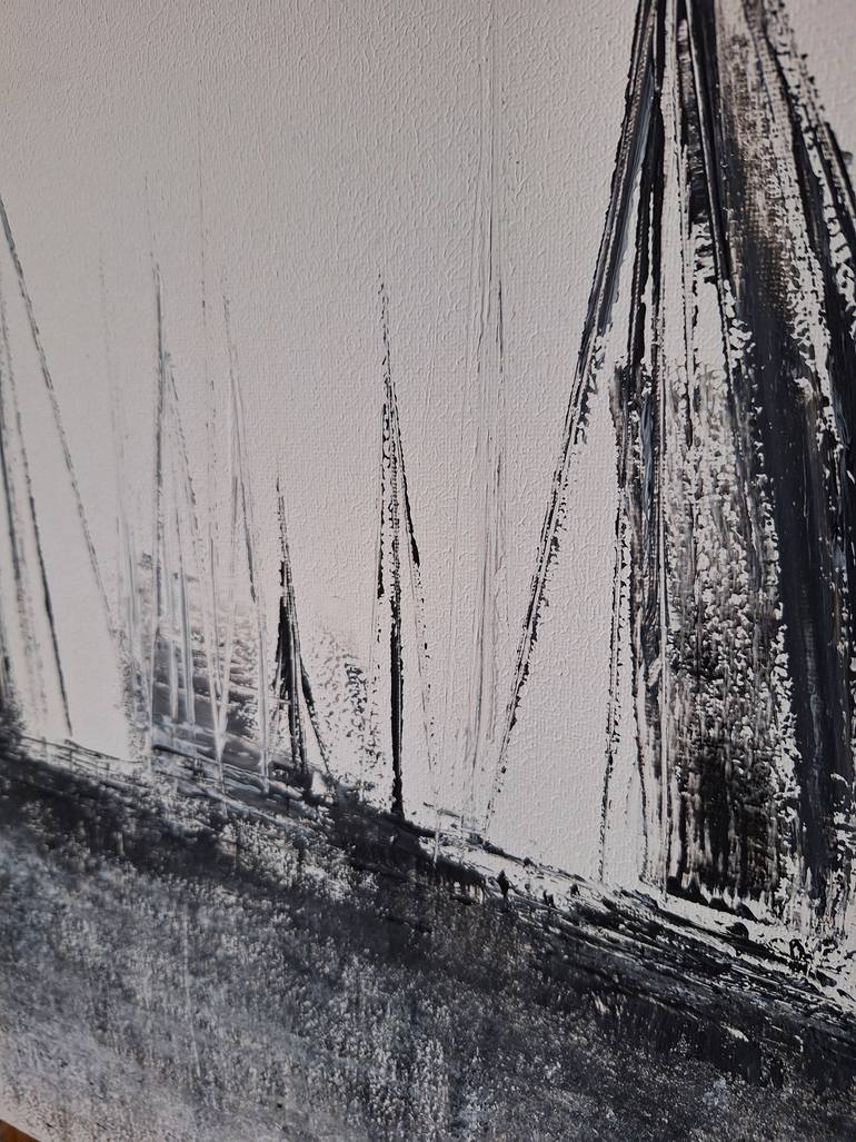 Original Black & White Boat Painting by Elif Lewis
