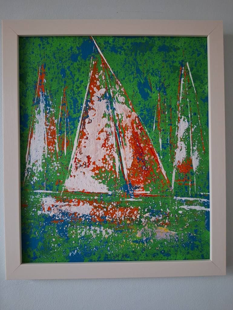 Original Abstract Boat Painting by Elif Lewis