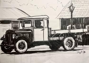 Original Fine Art Automobile Drawings by Charley Tringali