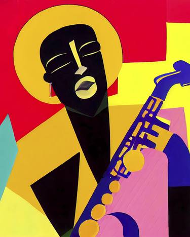 Jazzman with saxophone. thumb