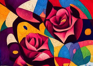 Print of Cubism Floral Mixed Media by Ruslan Gilyazov