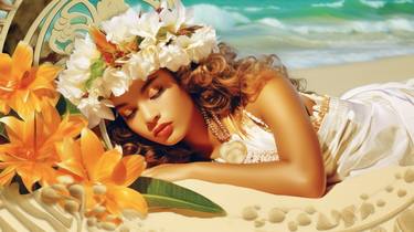 Polynesian Girl Sleeping on the Beach thumb