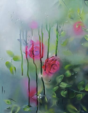 Original Art Deco Floral Painting by Hafsa Shaikh