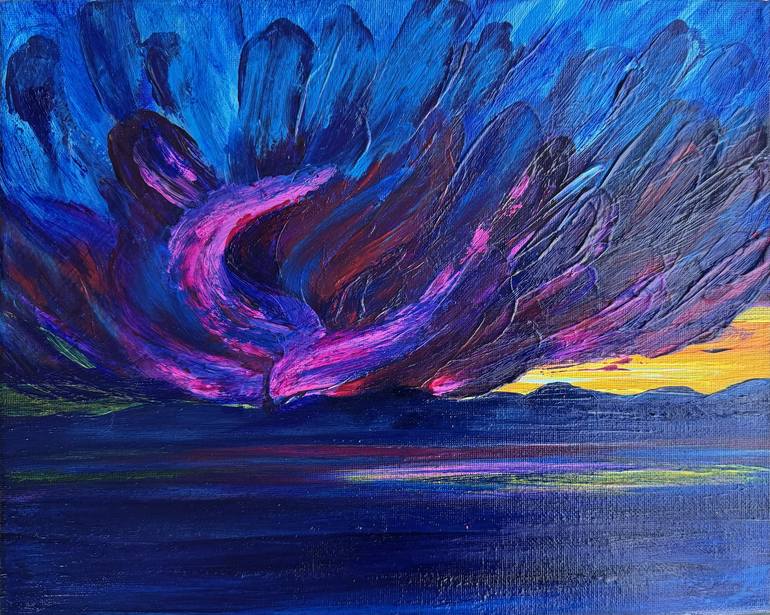 Original Beach Painting by Anzhelika Bielan | Pop Art Art on Canvas | Sunset on the beach