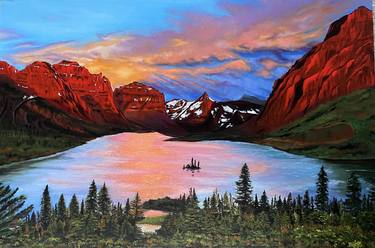 St.Mary Lake, 36x24in (3/4in depth) - Oil on Canvas thumb