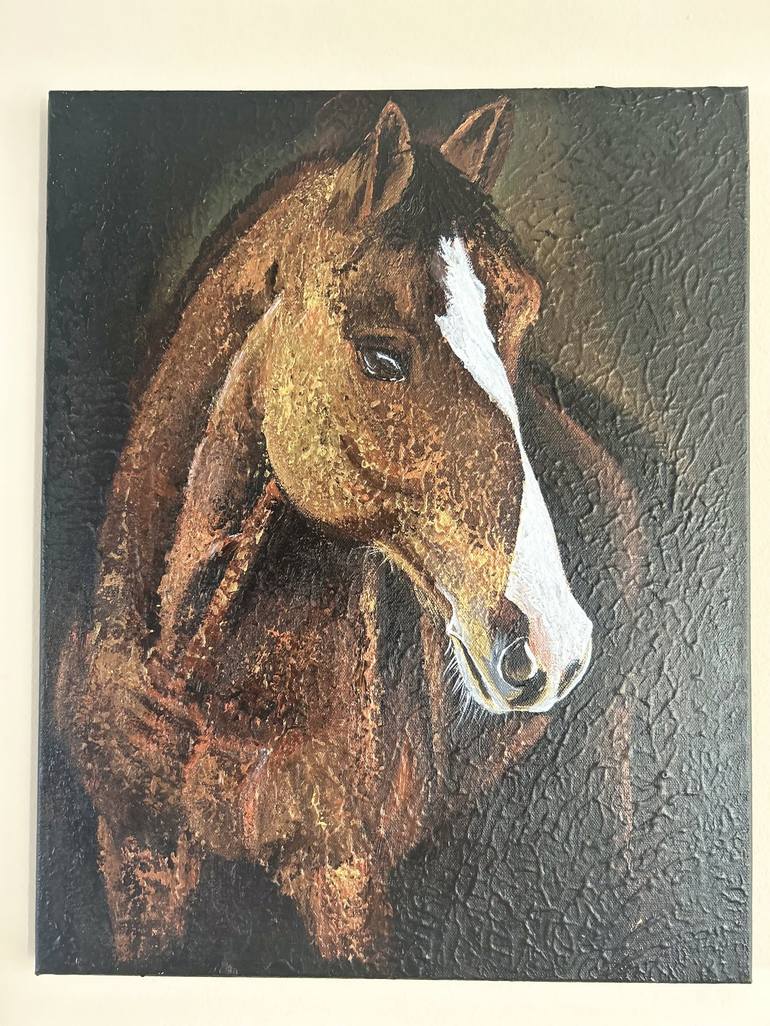 Horse silhouette, 16x20 in - Acrylics on Canvas Painting by Sudheshna  Bishoy