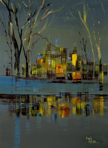 Print of Conceptual Cities Paintings by Anil Nene