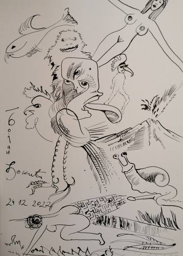 Original Expressionism Fantasy Drawings by Bojan Djokic