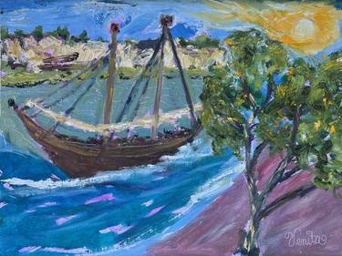 Original Abstract Expressionism Boat Paintings by Venita Siegel