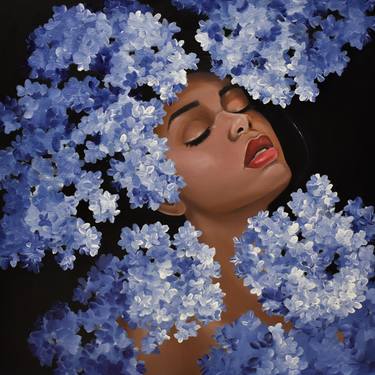 Girl in blue hydrangea blossom thumb
