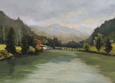Oil Painting, Mountain Lake, Alpine Landscape thumb