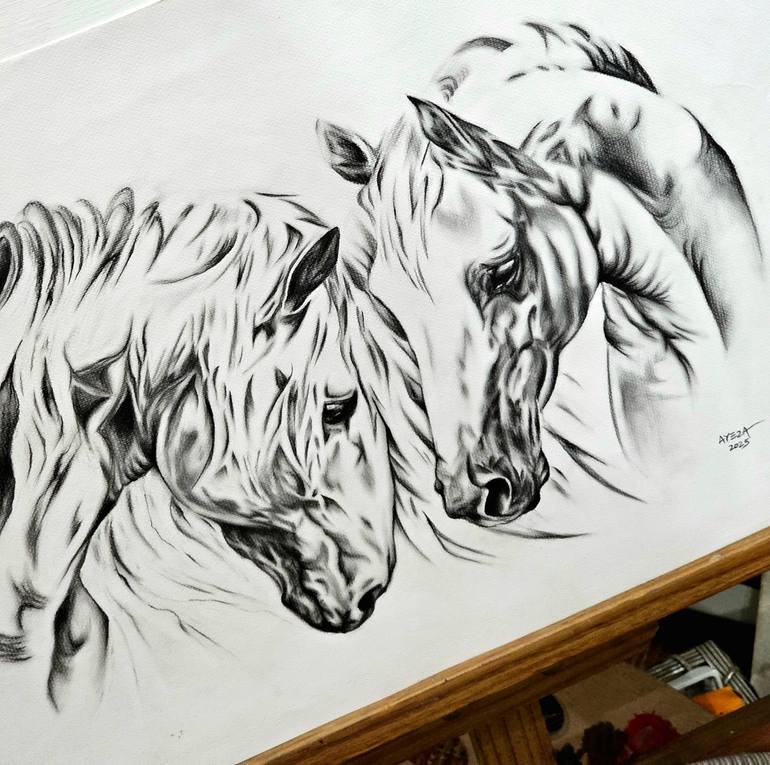 Original Baroque Horse Mixed Media by Ayeza Nadeem