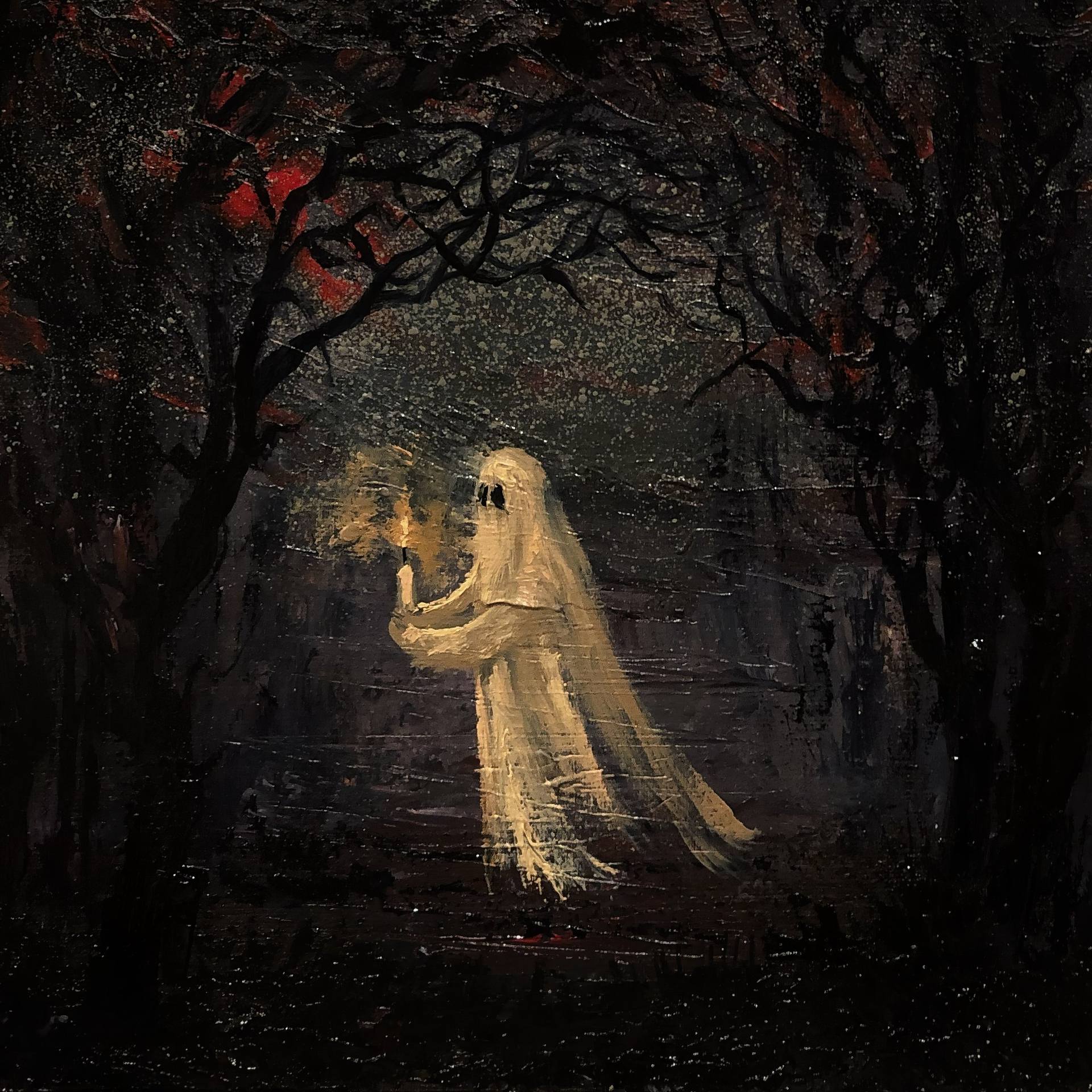 Victorian Ghost in the dark forest Painting by Mikhail Khalin