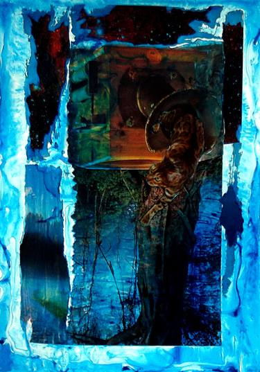 Original Abstract Fantasy Collage by Blue Moon - Heike Schmidt