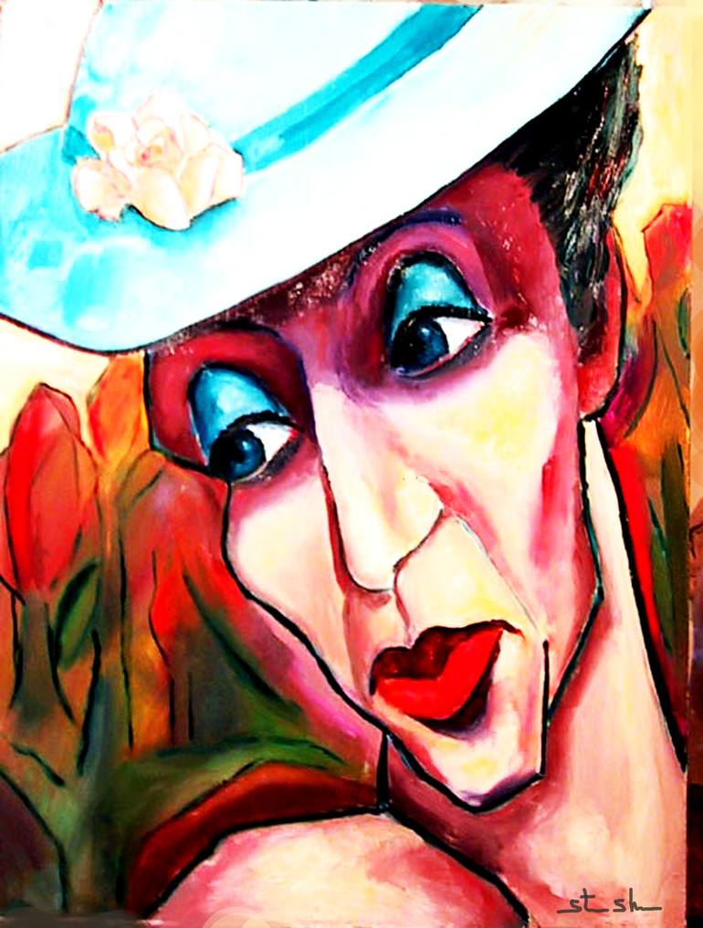 Original Women Painting by Steve Shear | Abstract Expressionism Art on Canvas | Lady with the Flowered Hat