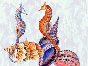 Seahorse Underwater Landscape, animal drawing thumb