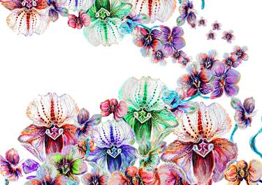 Painted Orchids Collage, Digital Drawing thumb