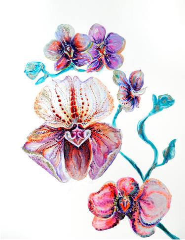 Vibrant Orchid Painting, Original Art thumb