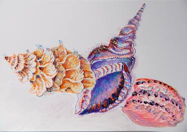 Pink and Purple Sea Shells, Original Painting thumb