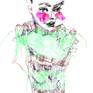 Girl, face, portrait, green, marker drawing, pink