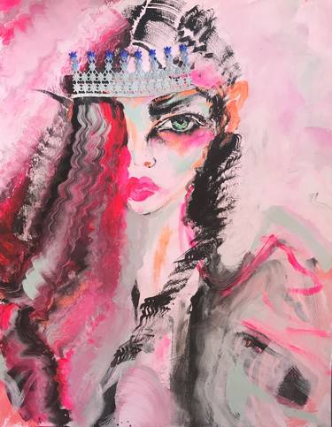 Take off your crown, pink textiles portrait painting thumb