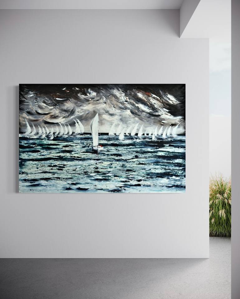 Original Abstract Sailboat Painting by Fiona J Rose