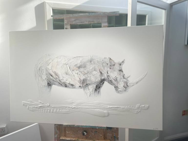 Original Animal Painting by Fiona J Rose | Contemporary Art on Canvas | On the Shores of Lake Nakuru - White Rhino