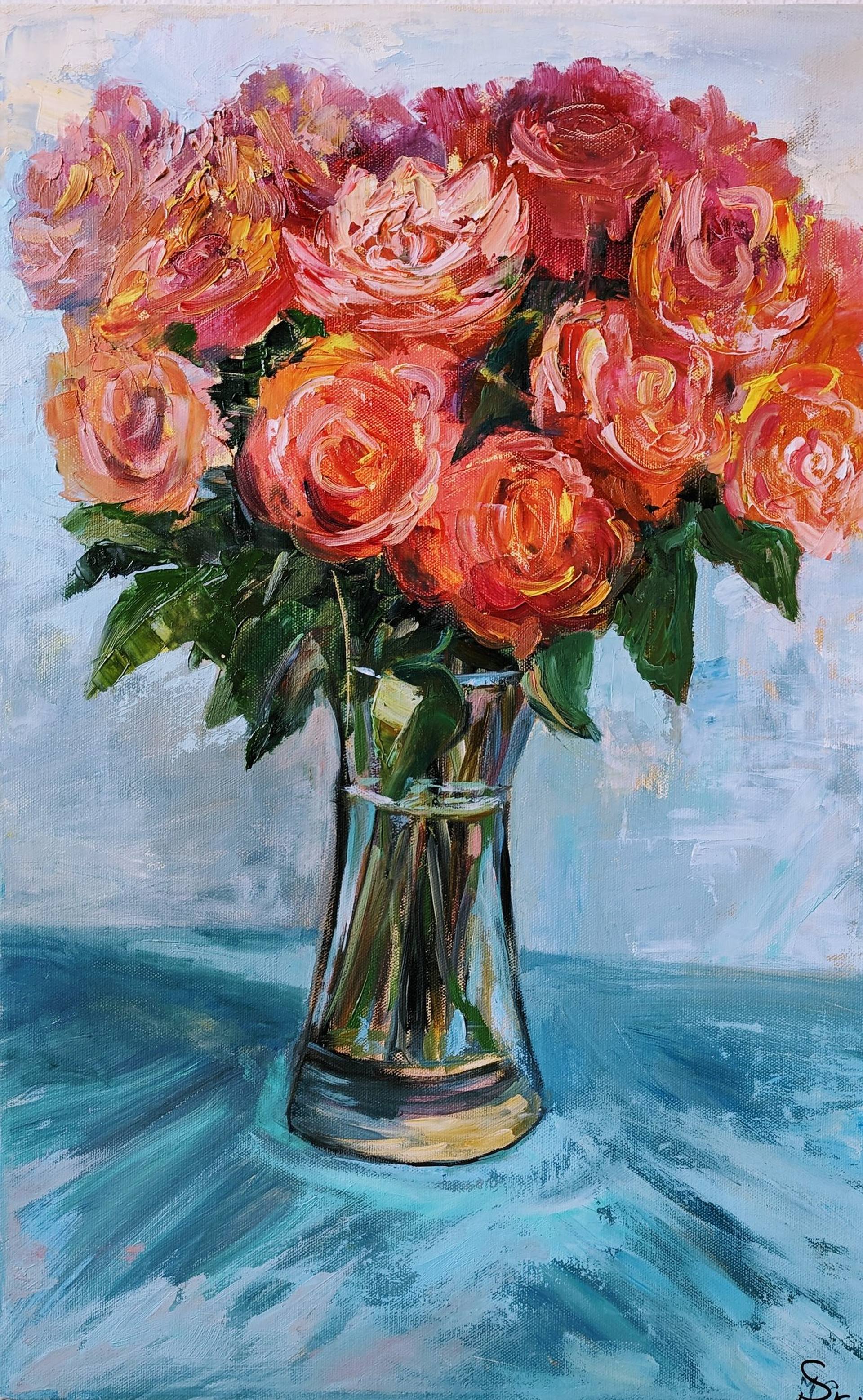 vase of roses painting