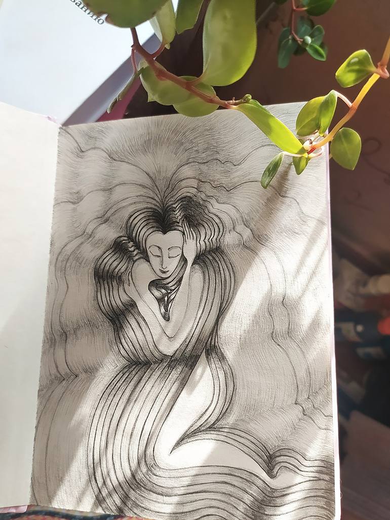 Original Abstract Women Drawing by Nelli Shustova