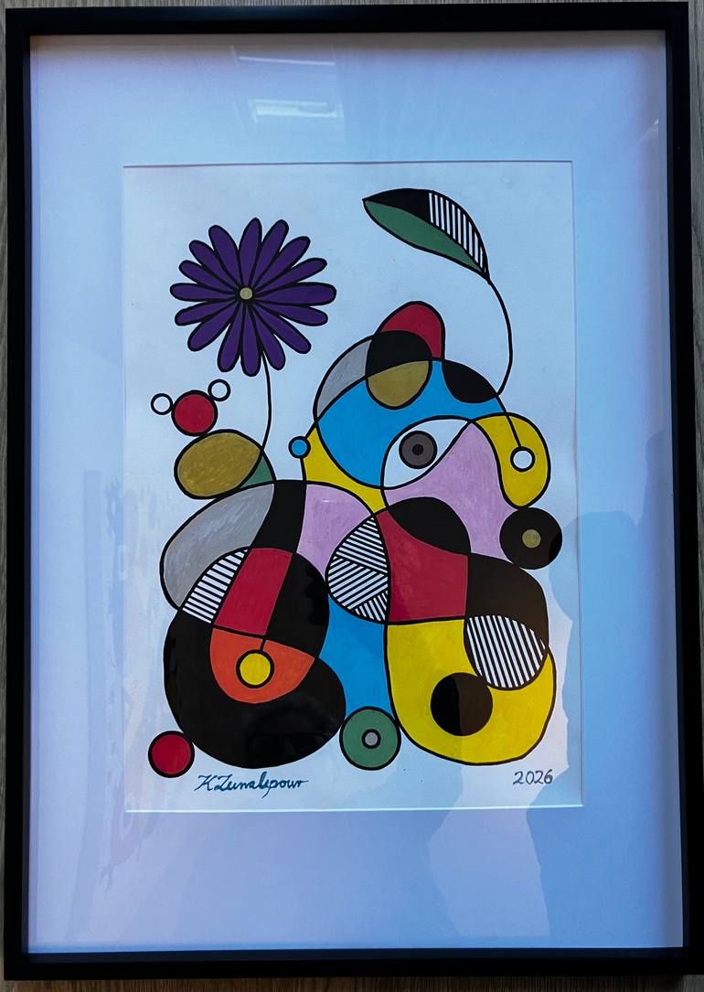 Original Floral Mixed Media by Constantinos Zeinalipour | Abstract Expressionism Art on Acrylic | Water and purple flower