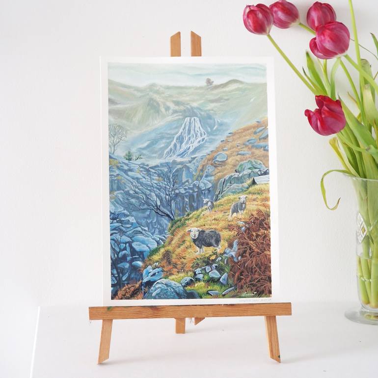 Original Landscape Painting by Leona Mason | Realism Art on Paper | Lake District Venture the Three Sheep