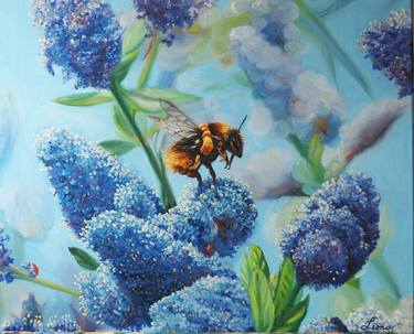 Bee Patient, Original Bee Painting, Oil on Canvas thumb