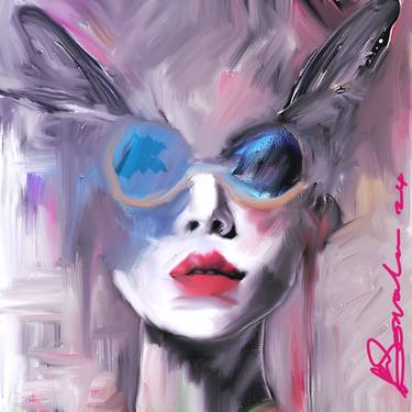 face female art oil painting glasses