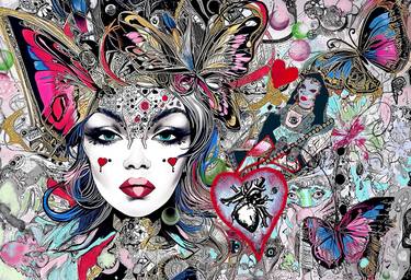 fantasy illustrations female face hearts insects bugs makeup face paint butterfly flora
