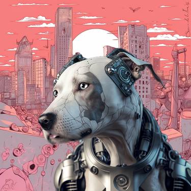 dog, city pink tongue animal pet robot dog