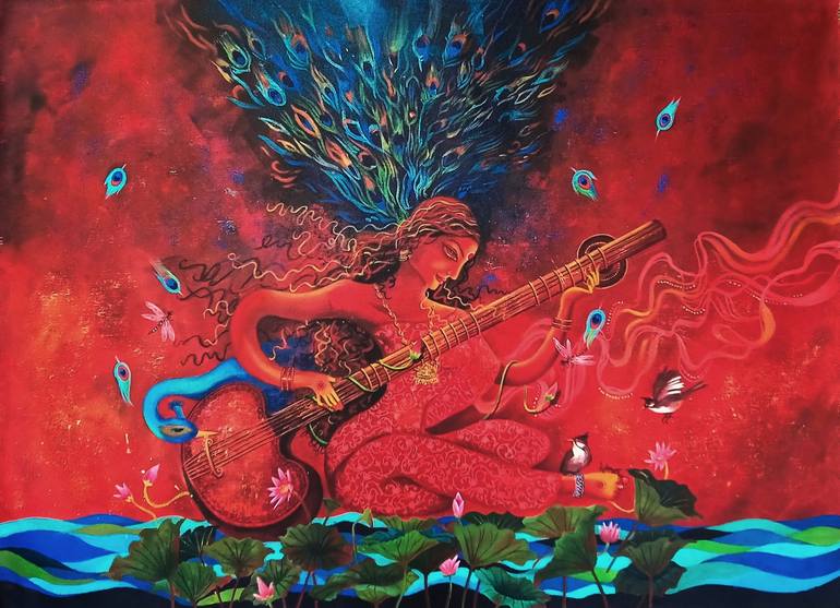 Saraswati Painting by Lisha N T | Saatchi Art