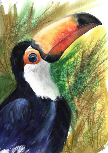 Original Watercolor Toucan Drawing with Author's signature thumb