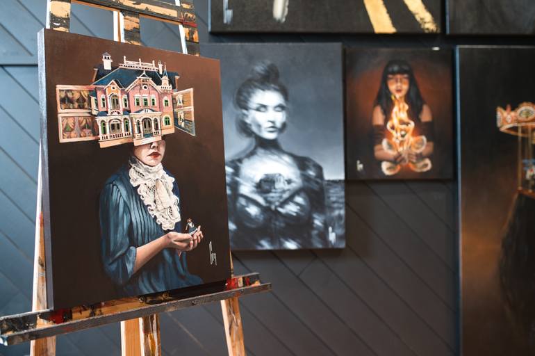 Original Surrealism Women Painting by Mrs Steamcloudy