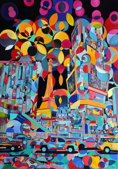 Original Abstract Cities Paintings by Constantin Roucault