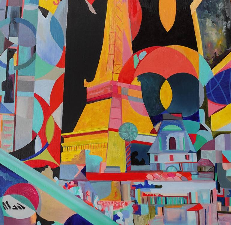 Original Abstract Cities Painting by Constantin Roucault