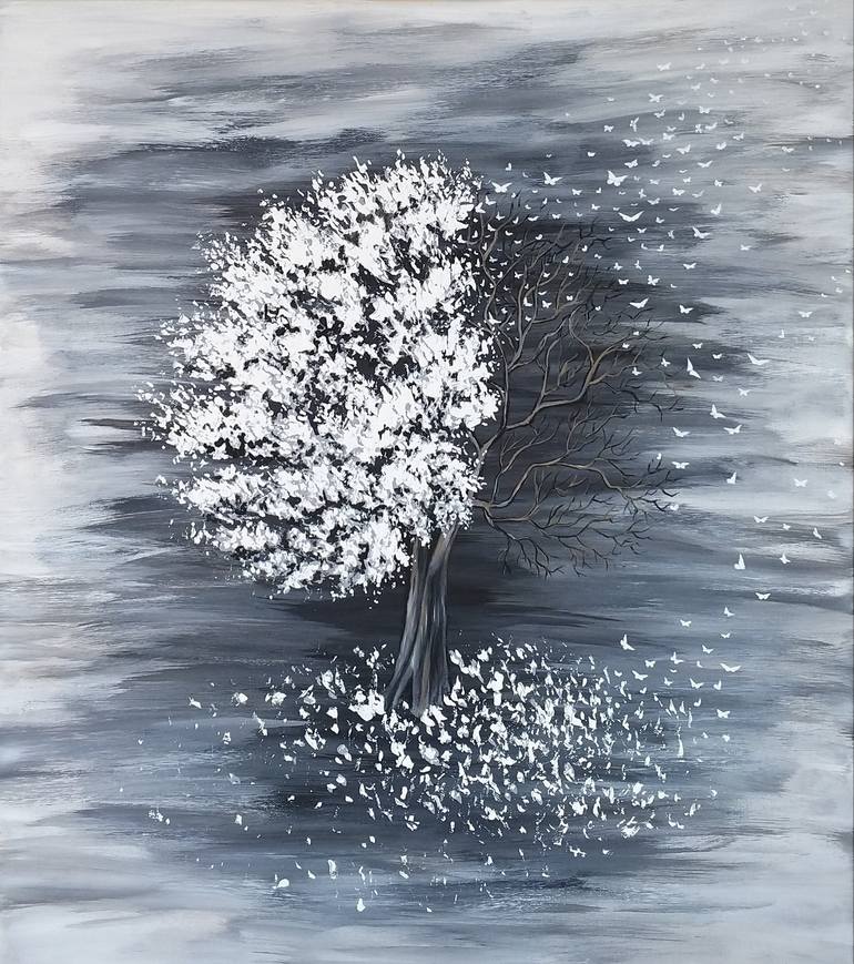black and white easy paintings of nature