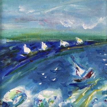 Original Impressionism Sailboat Paintings by ELENA DMITRIEVA