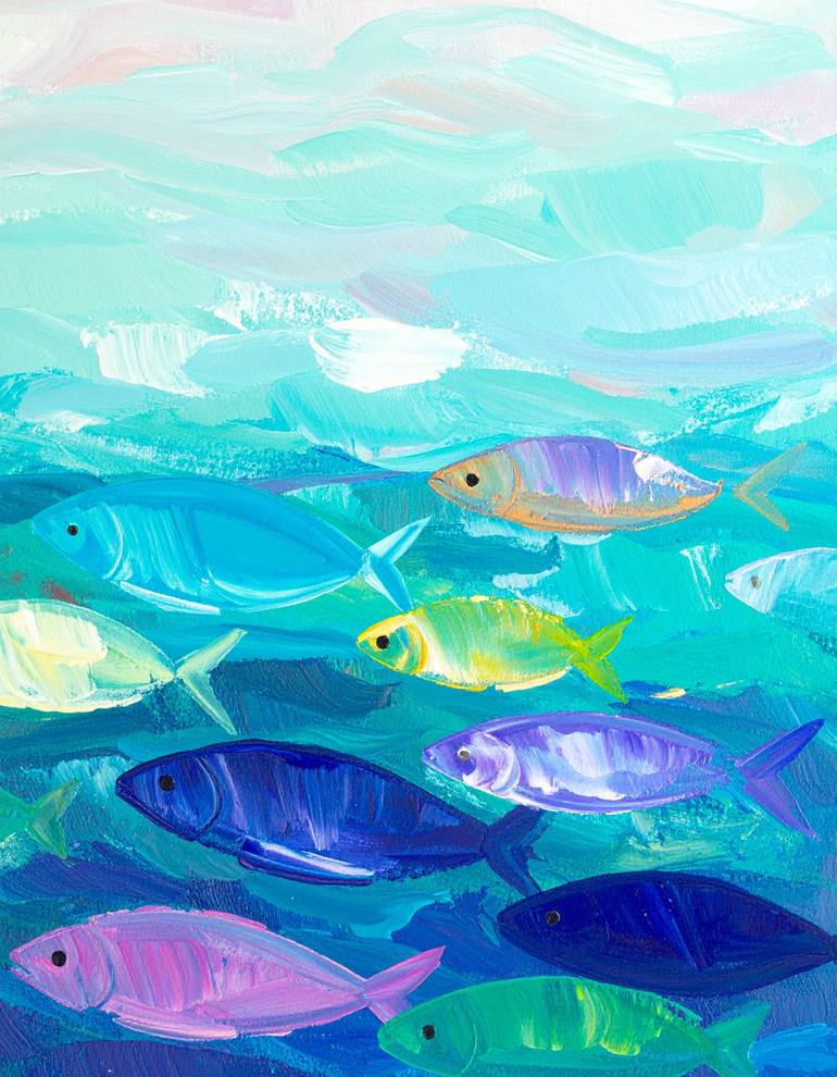 Original Light Digital by Oneclickuse Dotcom | Abstract Expressionism Art on Acrylic | The Swim of Light Abstract School of Colorful Fish