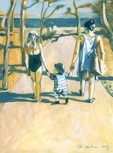 Original Figurative Beach Paintings by Georgiana Chitac