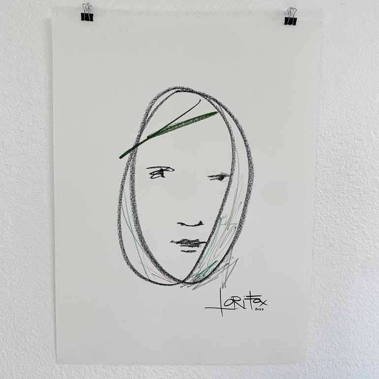 Original Abstract Portrait Drawing by Lori Fox