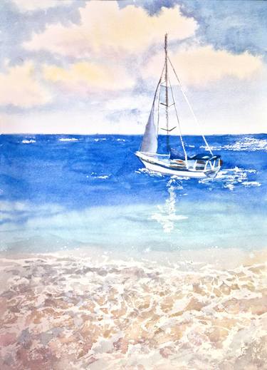 Print of Impressionism Seascape Paintings by Anastassiya Suslova