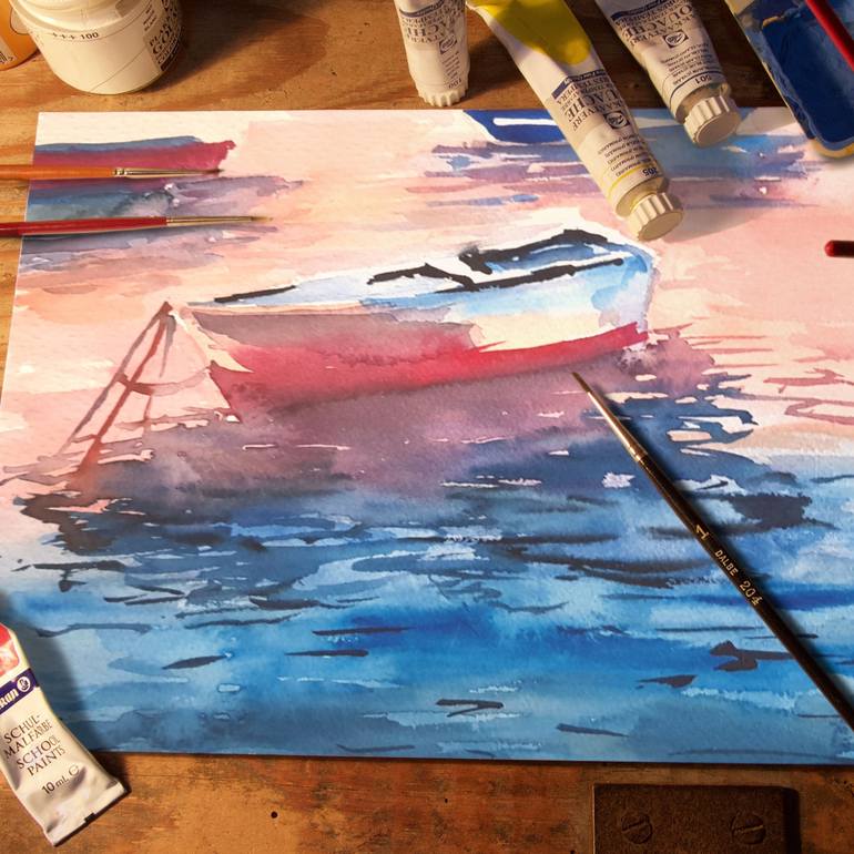 Original Boat Painting by Anastassiya Suslova