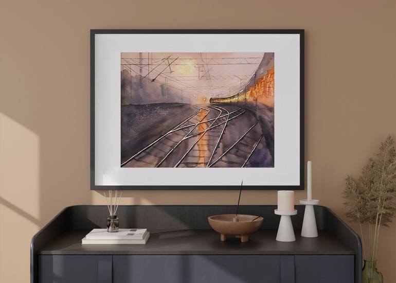 Original Fine Art Train Painting by Anastassiya Suslova