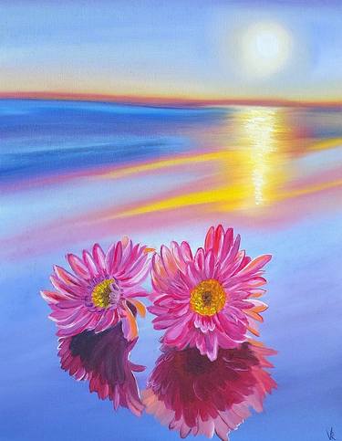 Flowers on the beach. Sunrise thumb