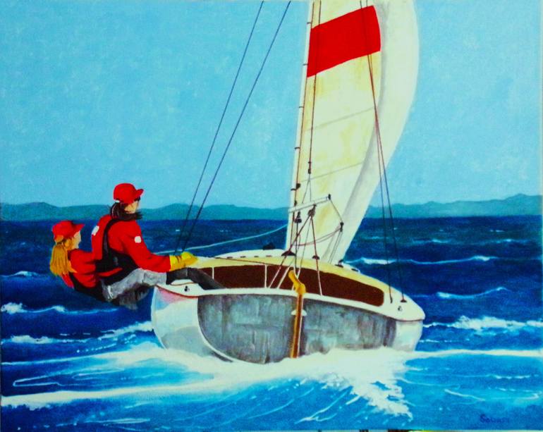 Original Impressionism Boat Painting by Andrew  Sabori